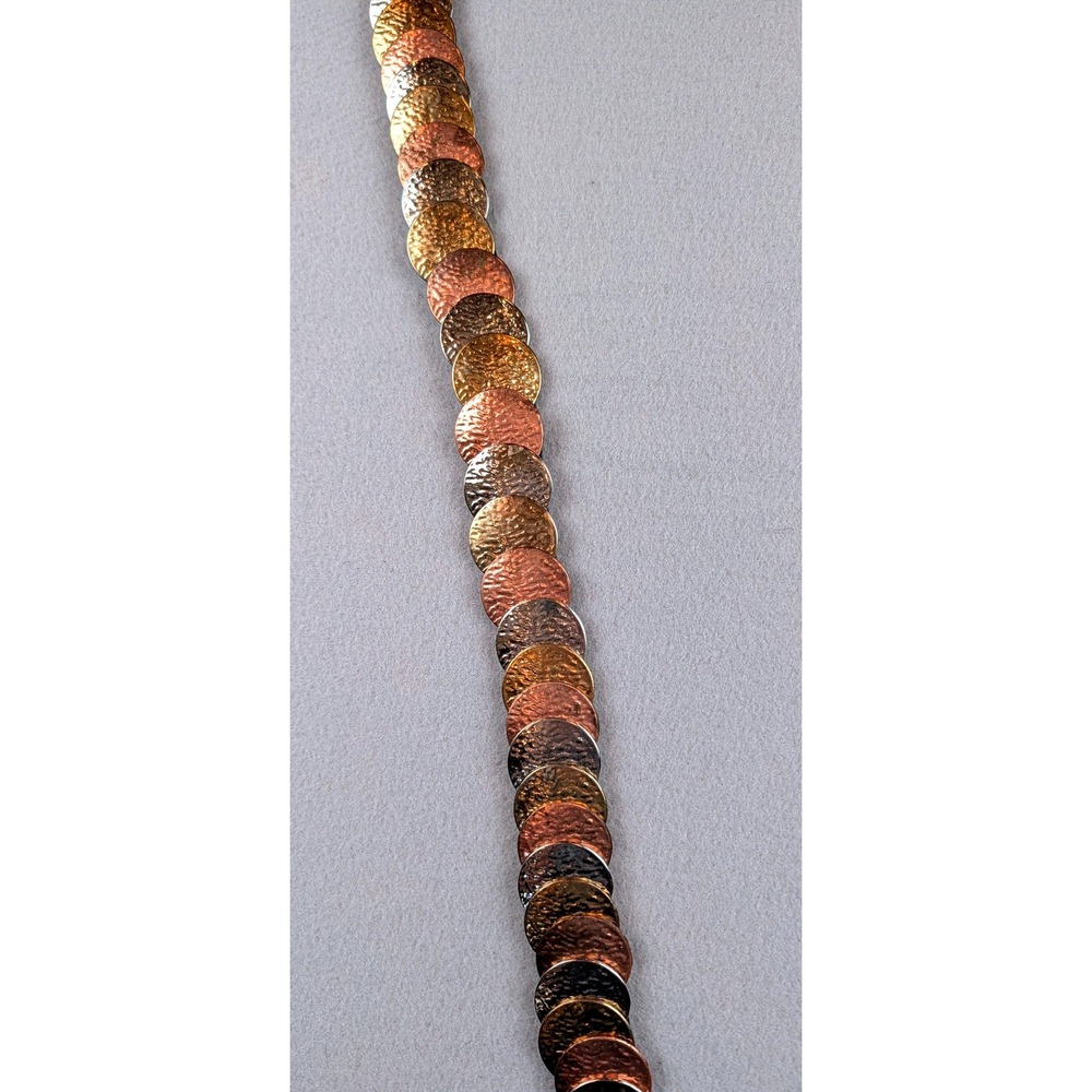Vintage Mixed Metal Coin Belt Elastic Stretch Hammered Disc Copper Gold Silver